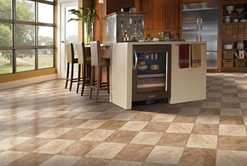 brown chekered tiled kitchen floor